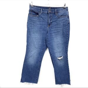 J Crew Women 30 Jeans Medium Wash Pants Distressed Raw Hem Flare Crop Stretch